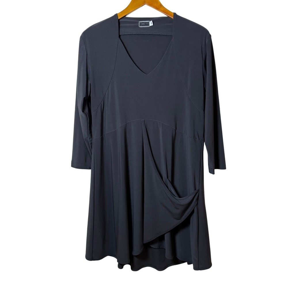 Sympli Women Tunic Top 14 Black V-Neck Plus Size Drape Pocket Lagenlook Travel